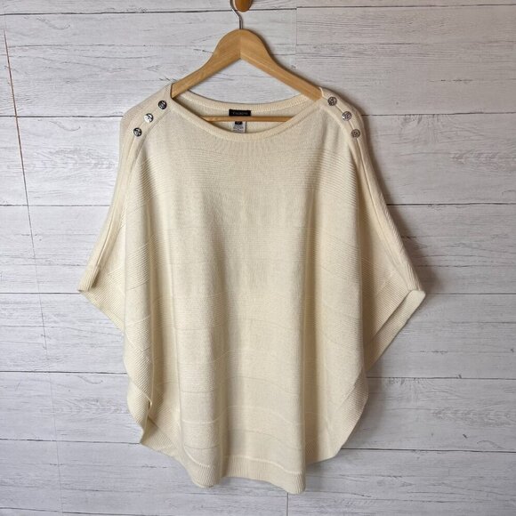 Talbots Sweater Womens Size Small Ivory Poncho Nautical Buttons Cape Lambs Wool - Picture 3 of 16